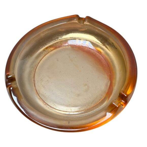 Vintage MCM Iridescent Marigold/Yellow Carnival Glass Ashtray - Picture 1 of 3